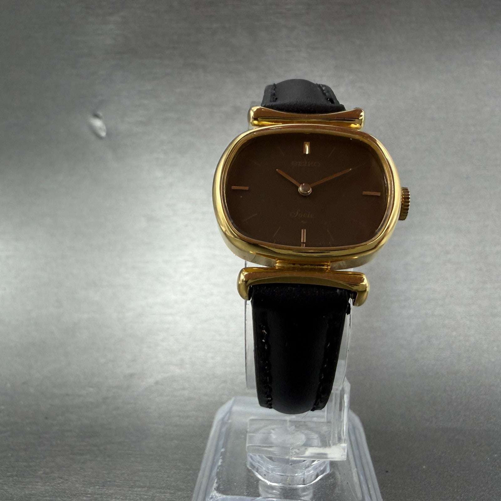 Seiko Watch Women 25mm Brown Dial Gold Tone Oval Manual Winds Runs 11-5020 VTG6