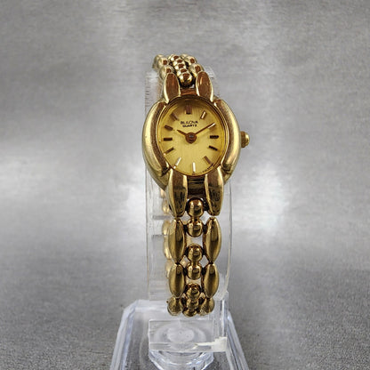 Bulova Watch Women 17mm Champagne Dial Gold Tone Oval 92H51 New Battery5