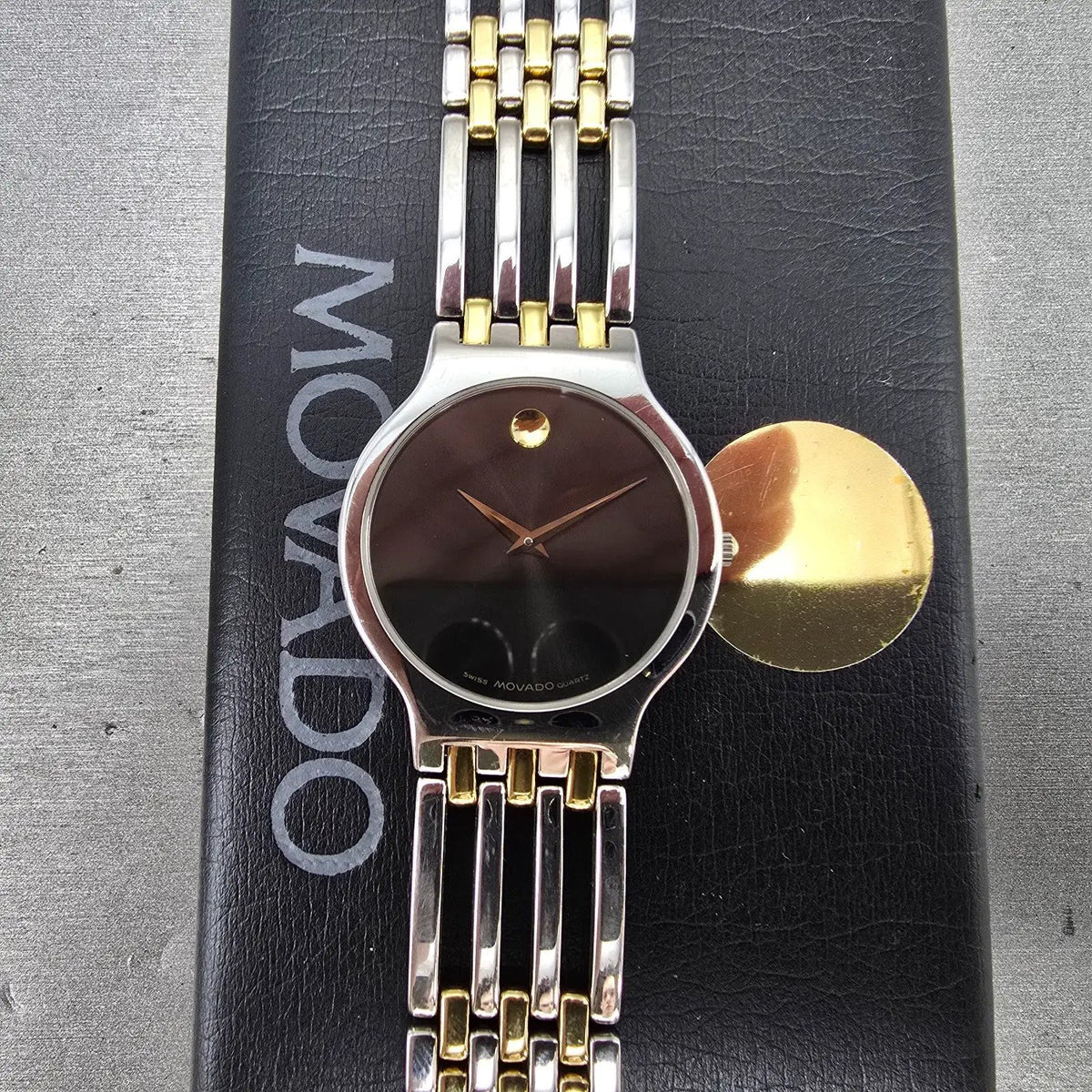 Movado Esperanza Watch Men 33mm Black Dial Two Tone 84.19.861 New Battery VHU0