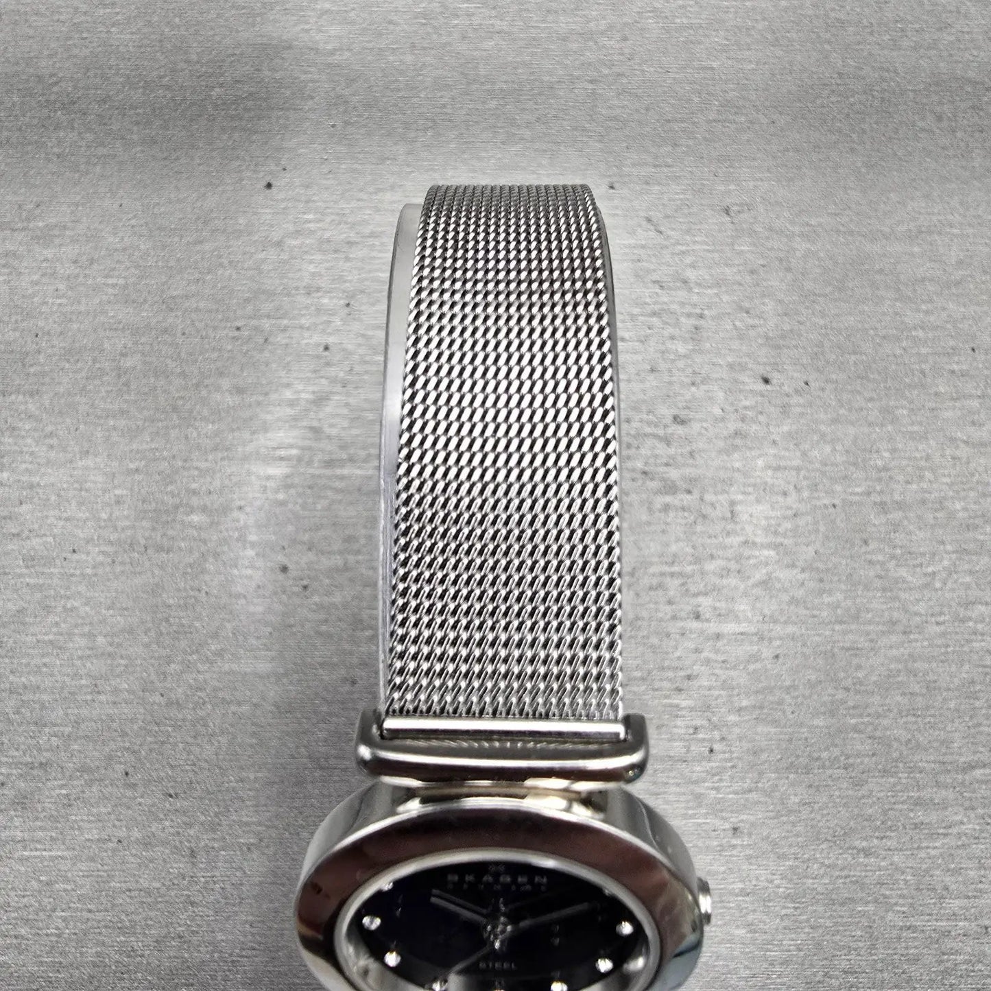 Skagen Watch Women 22mm Black Dial Silver Tone Round 107SSSBD New Battery Mesh4