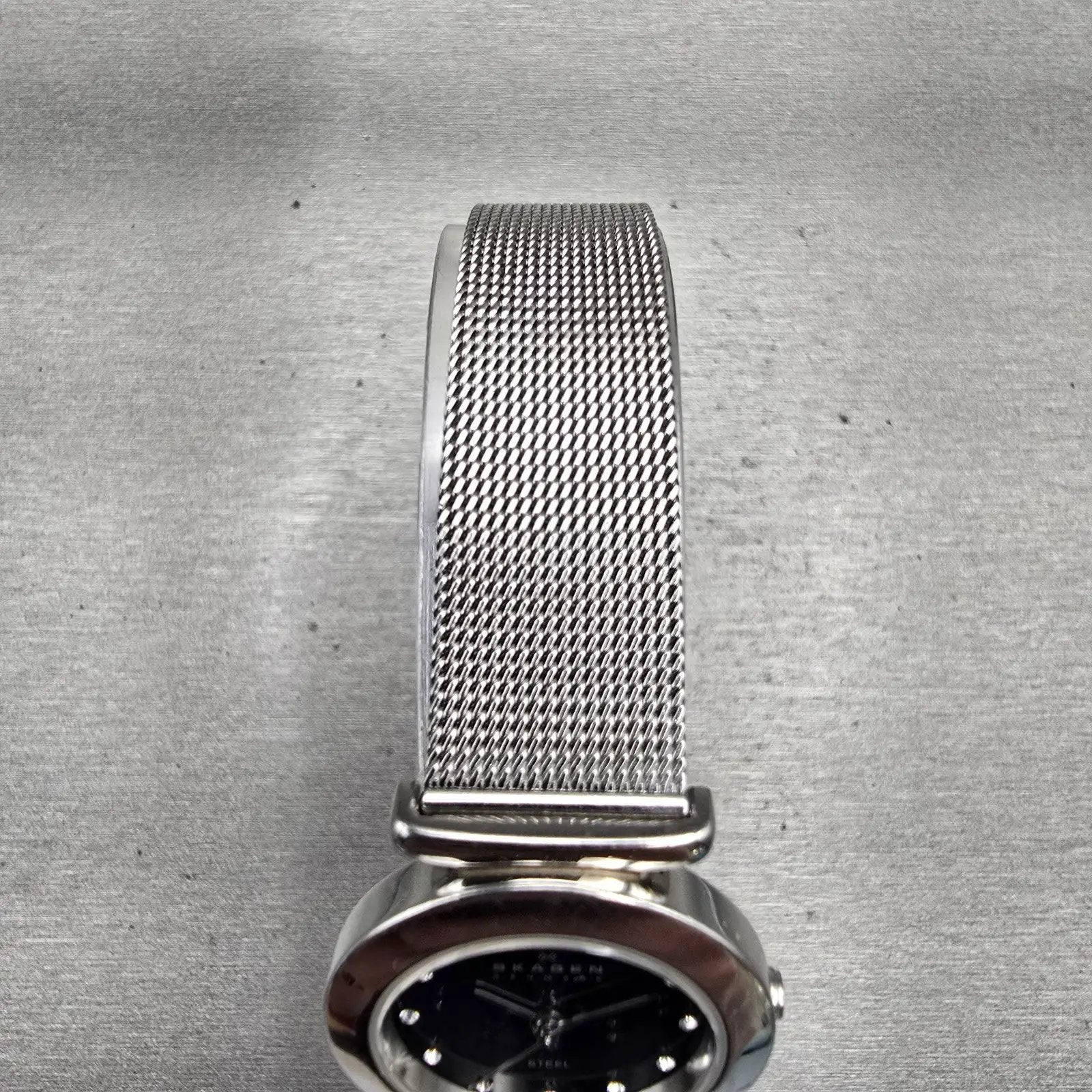 Skagen Watch Women 22mm Black Dial Silver Tone Round 107SSSBD New Battery Mesh4