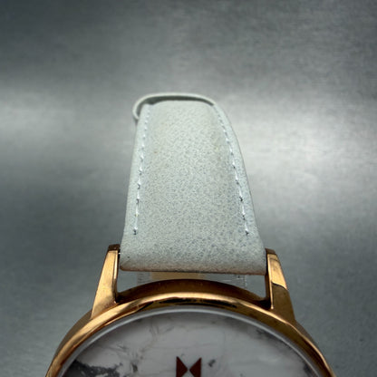 MVMT Boulevard Watch Women 38mm White Stone Dial Rose Gold Leather New Battery A4