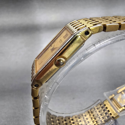 Seiko Watch Women 13mm Gold Dial Gold Tone Rectangle 2E20-6700 New Battery VTG2