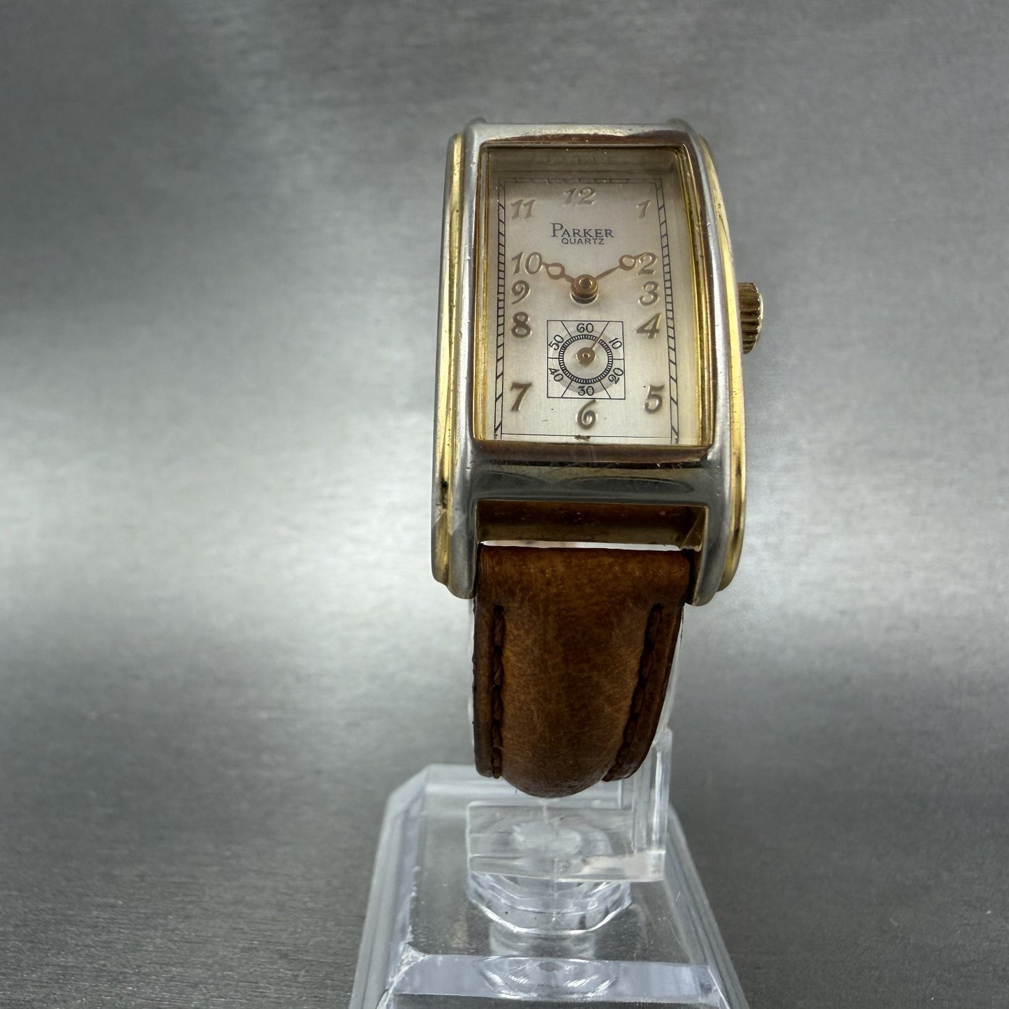 Parker Tank Watch Women 20mm Silver Dial Gold Tone Small Seconds New Battery5