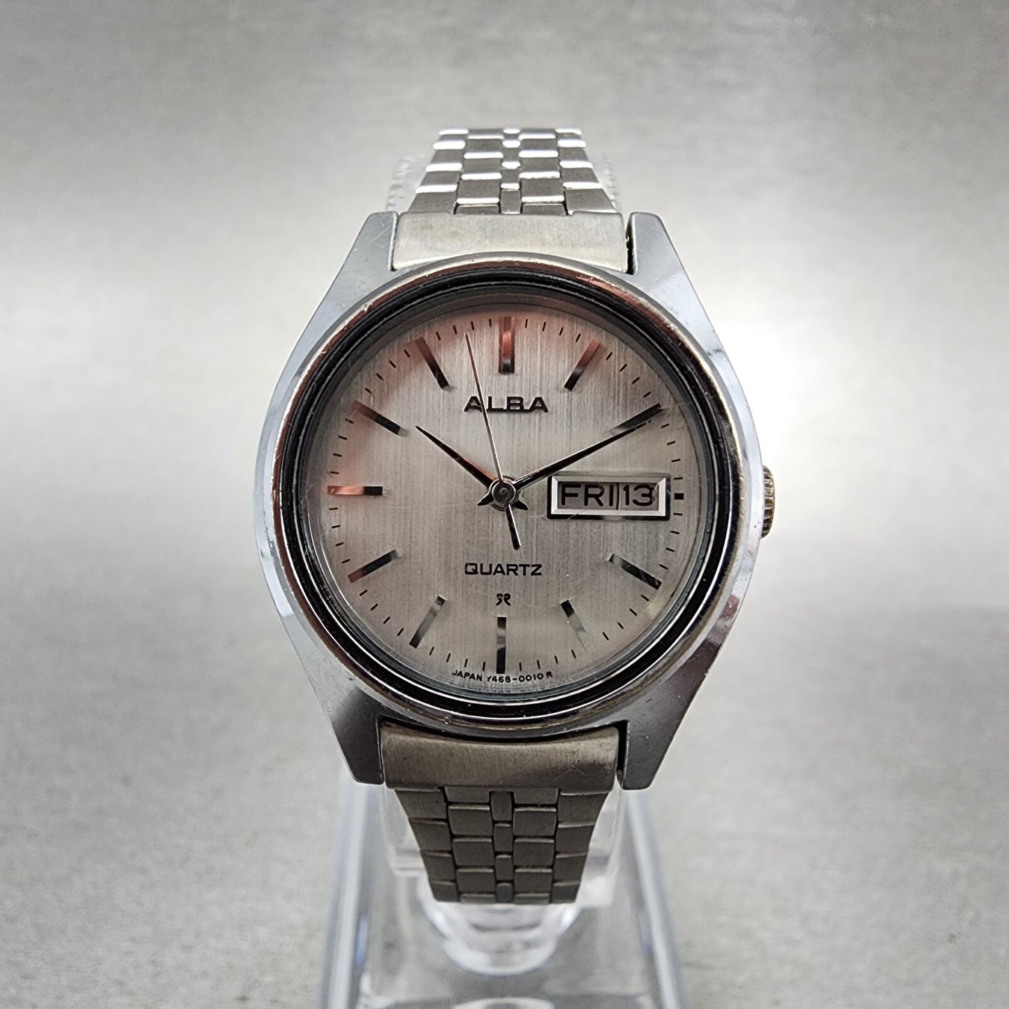 Seiko ALBA Watch Women 25mm Silver Dial Silver Tone Daydate Round New Battery1