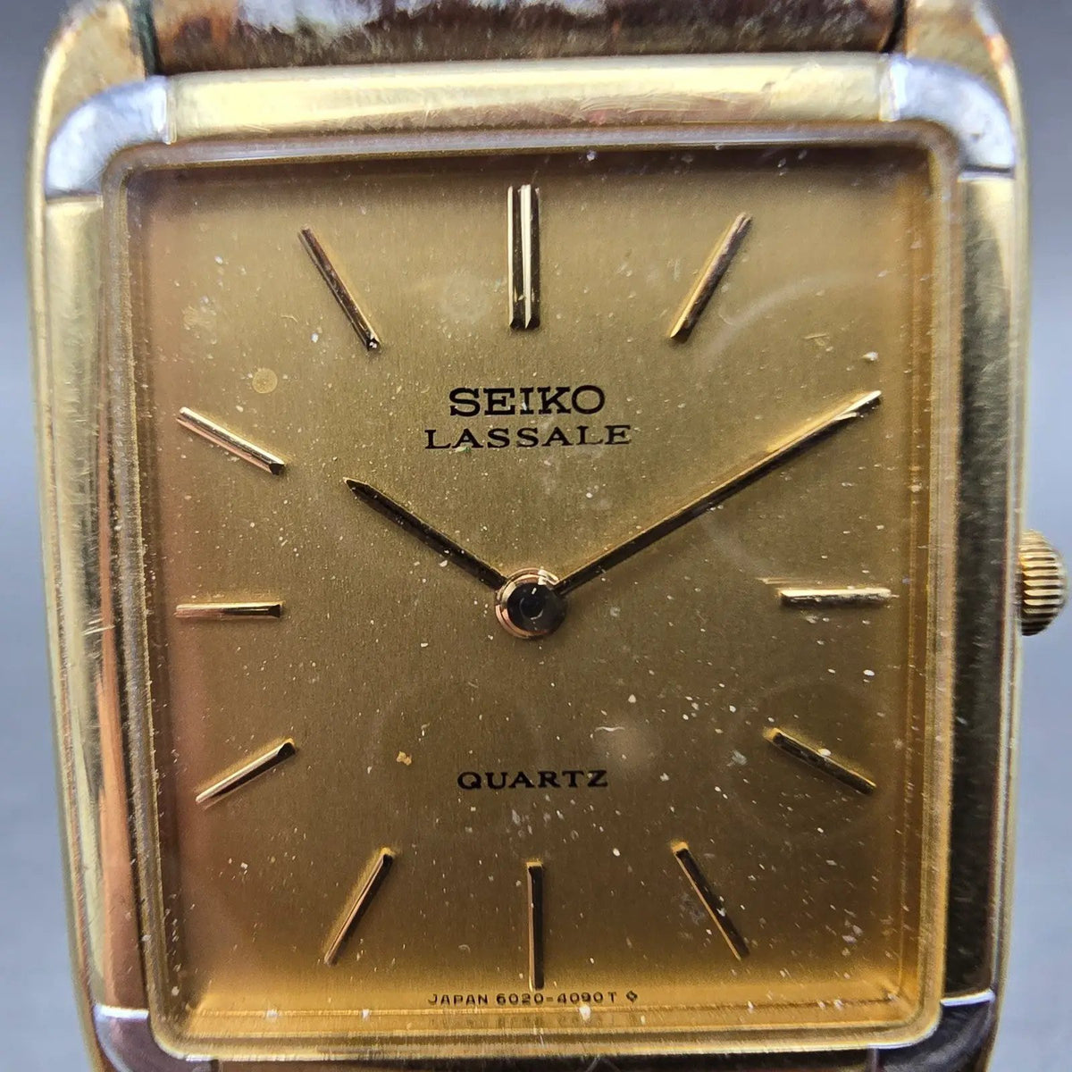 Seiko Lassale Tank Watch Men 27mm Gold Dial Gold Rectangle 6020-5829 PARTS VTG2