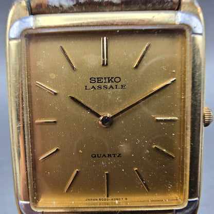 Seiko Lassale Tank Watch Men 27mm Gold Dial Gold Rectangle 6020-5829 PARTS VTG2