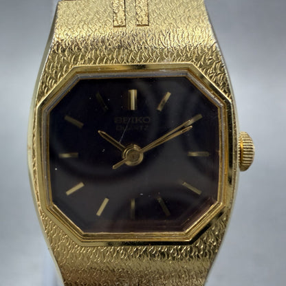 Seiko Watch Women 16mm Brown Dial Gold Tone Octagon 2C215470 New Battery1