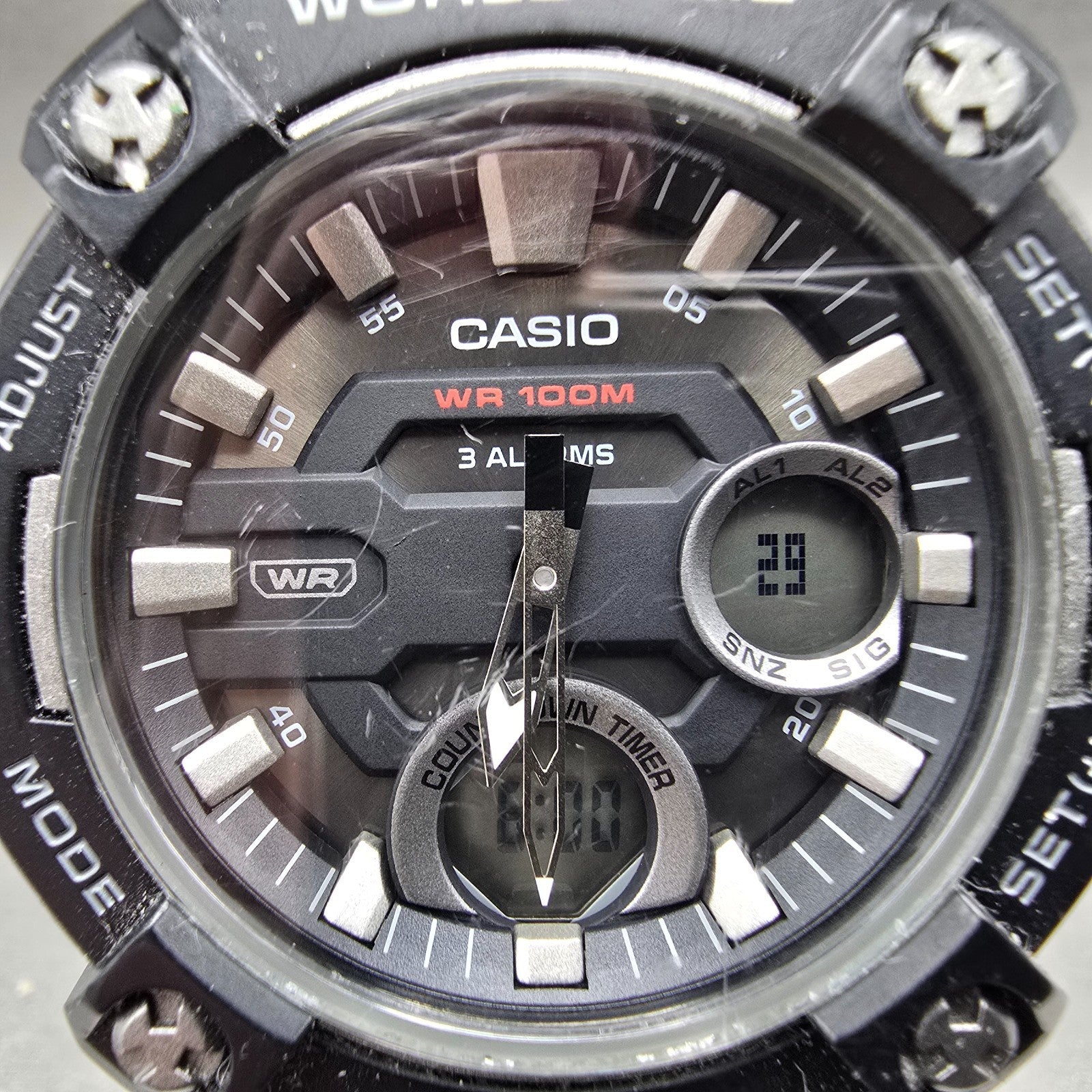 Casio World Time AEQ-120 Watch Men 52mm Black Alarm Chronograph Round New Batt1