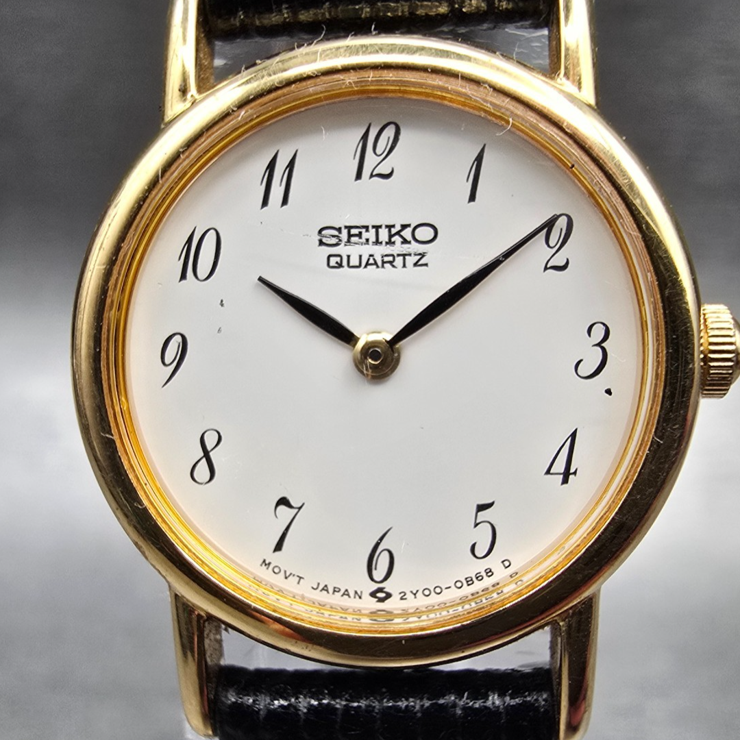 Seiko Watch Women 20mm White Dial Gold Tone Round 2Y00-0A10 New Battery VTG JP231