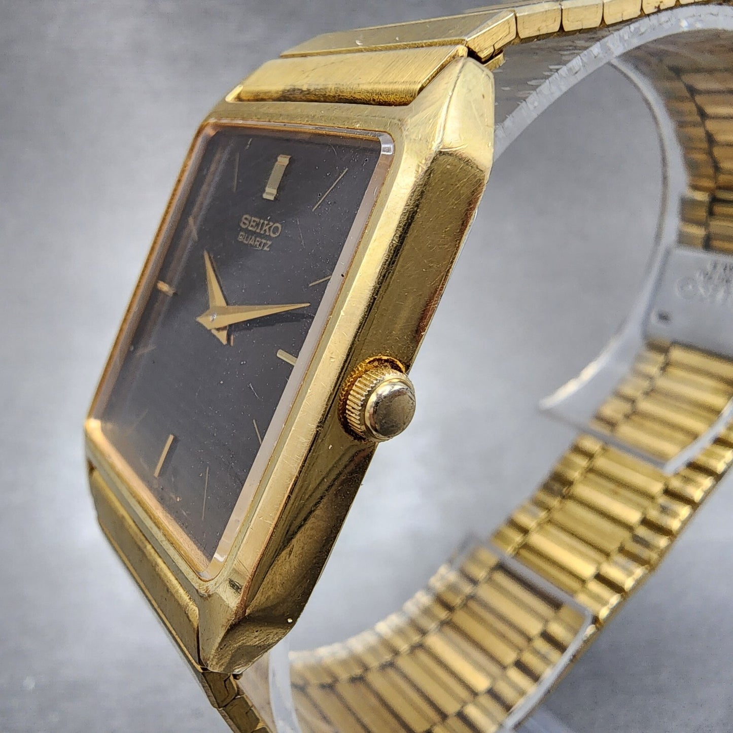 Seiko Tank Watch Women 26mm Brown Dial Gold Tone Rectangle 5Y005000 New Battery2