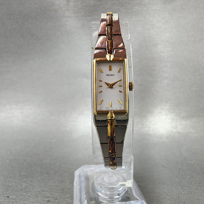 Seiko Tank Watch Women 13mm White Dial two Tone Rectangle 2E200AY0 New Battery5