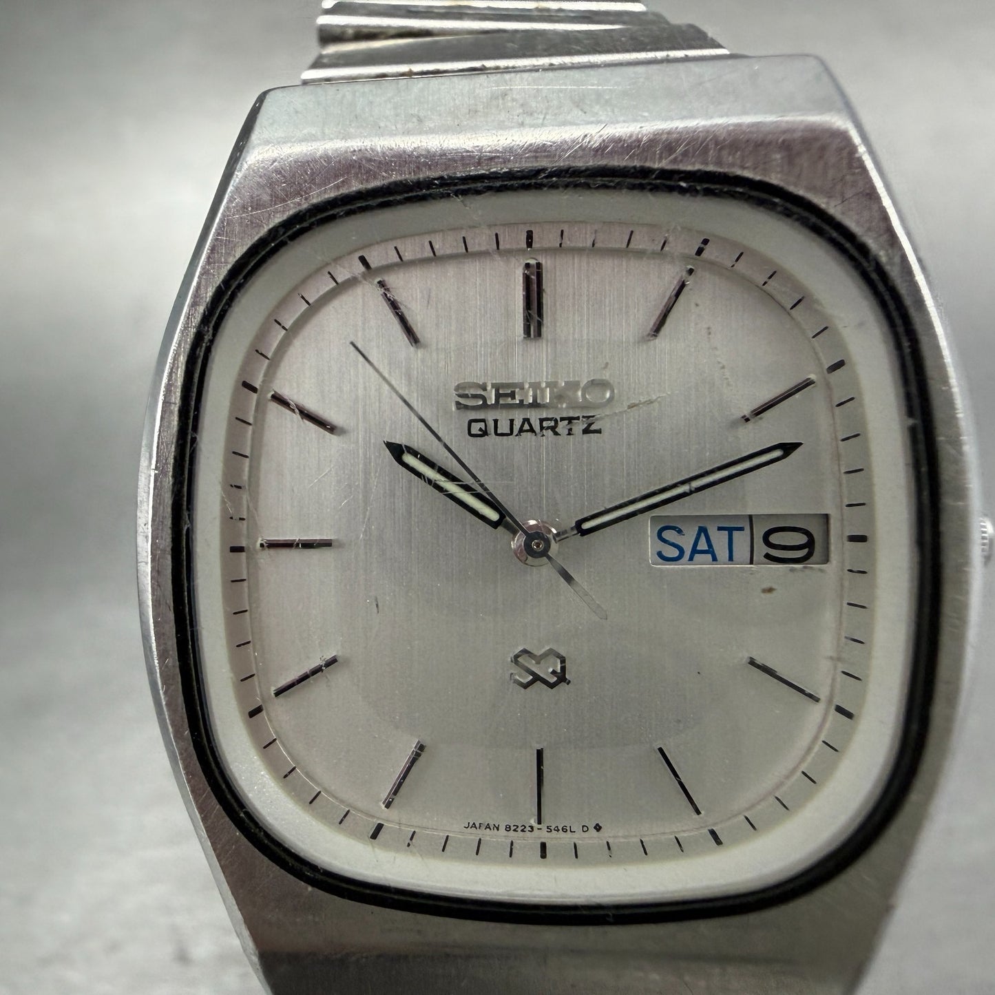 Seiko SQ Watch Men 34mm Silver Dial Silver tone Daydate 8223-5359 New Battery1