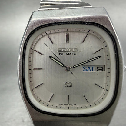 Seiko SQ Watch Men 34mm Silver Dial Silver tone Daydate 8223-5359 New Battery1