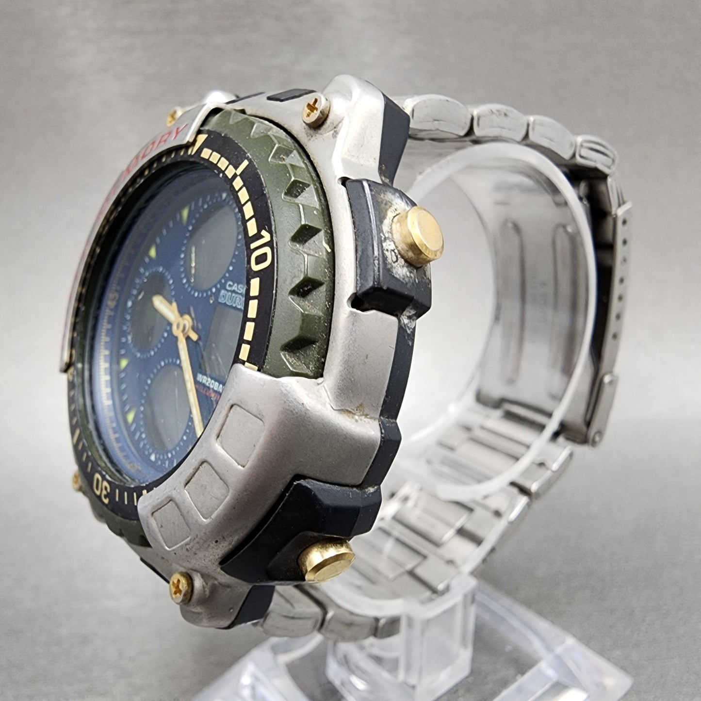 Casio Duro 200 DRO211 Watch Men 44mm Blue Dial Silver Analog Digital PARTS3