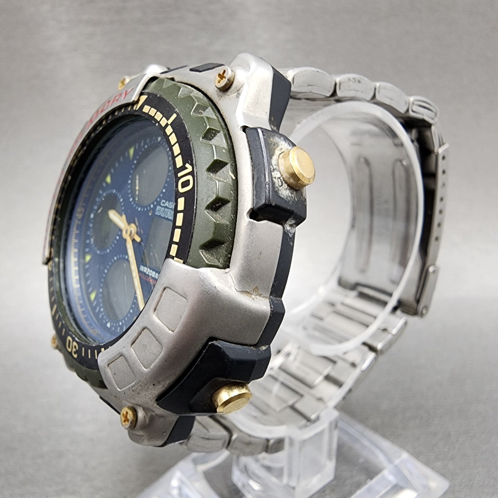 Casio Duro 200 DRO211 Watch Men 44mm Blue Dial Silver Analog Digital PARTS3