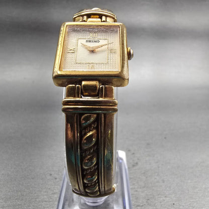 Seiko Watch Women 19mm Champagne Dial Gold Tone Square V400-6280 New Battery VTG5