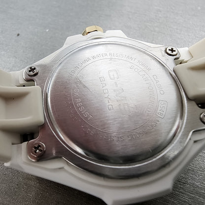 Casio BabyG Watch Women 37mm White Dial Rose Gold Tone Date Solar MSGS500 Runs9