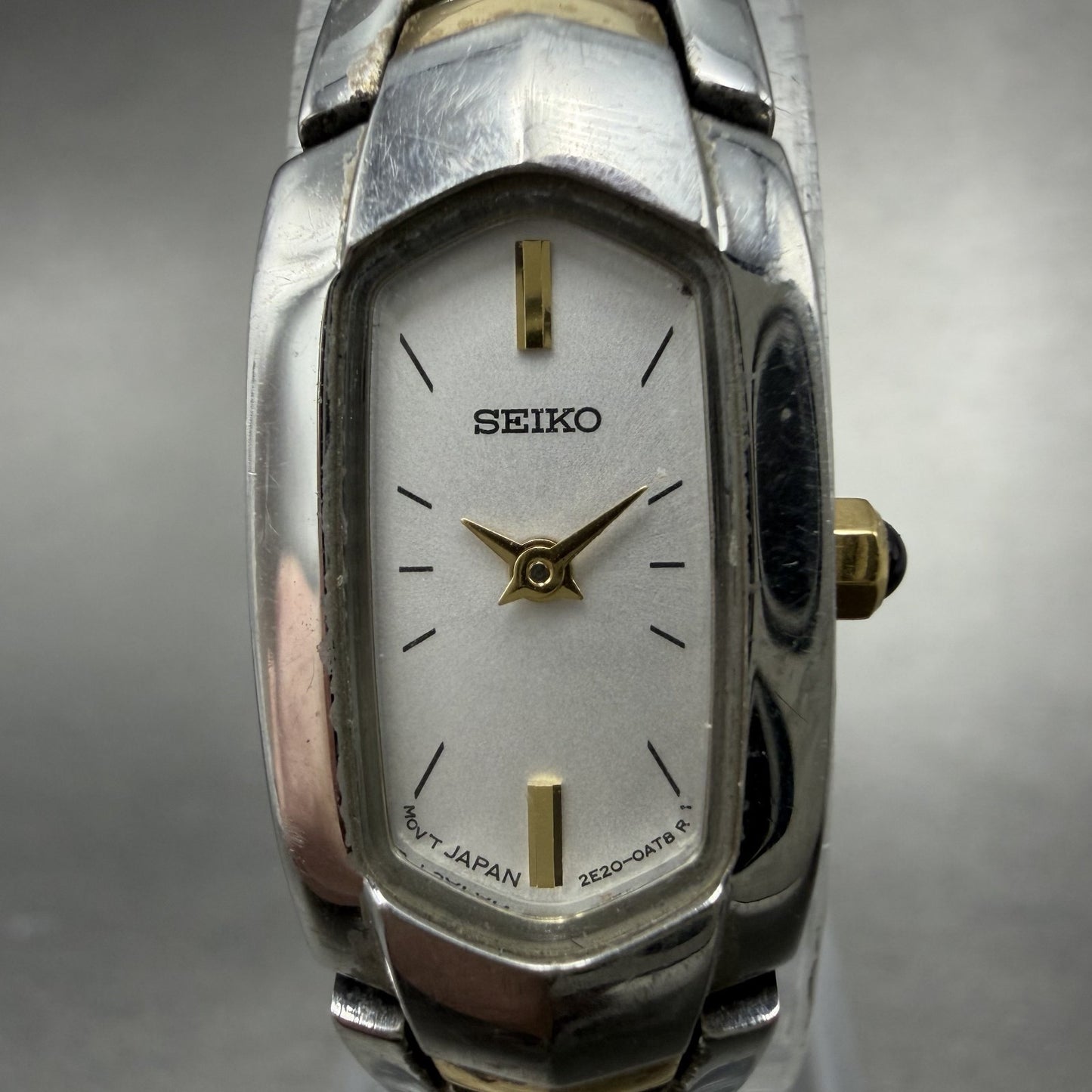 Seiko Watch Women 14mm Silver Dial Two Tone Rectangle 2e20-0at0 New Battery JUHO1
