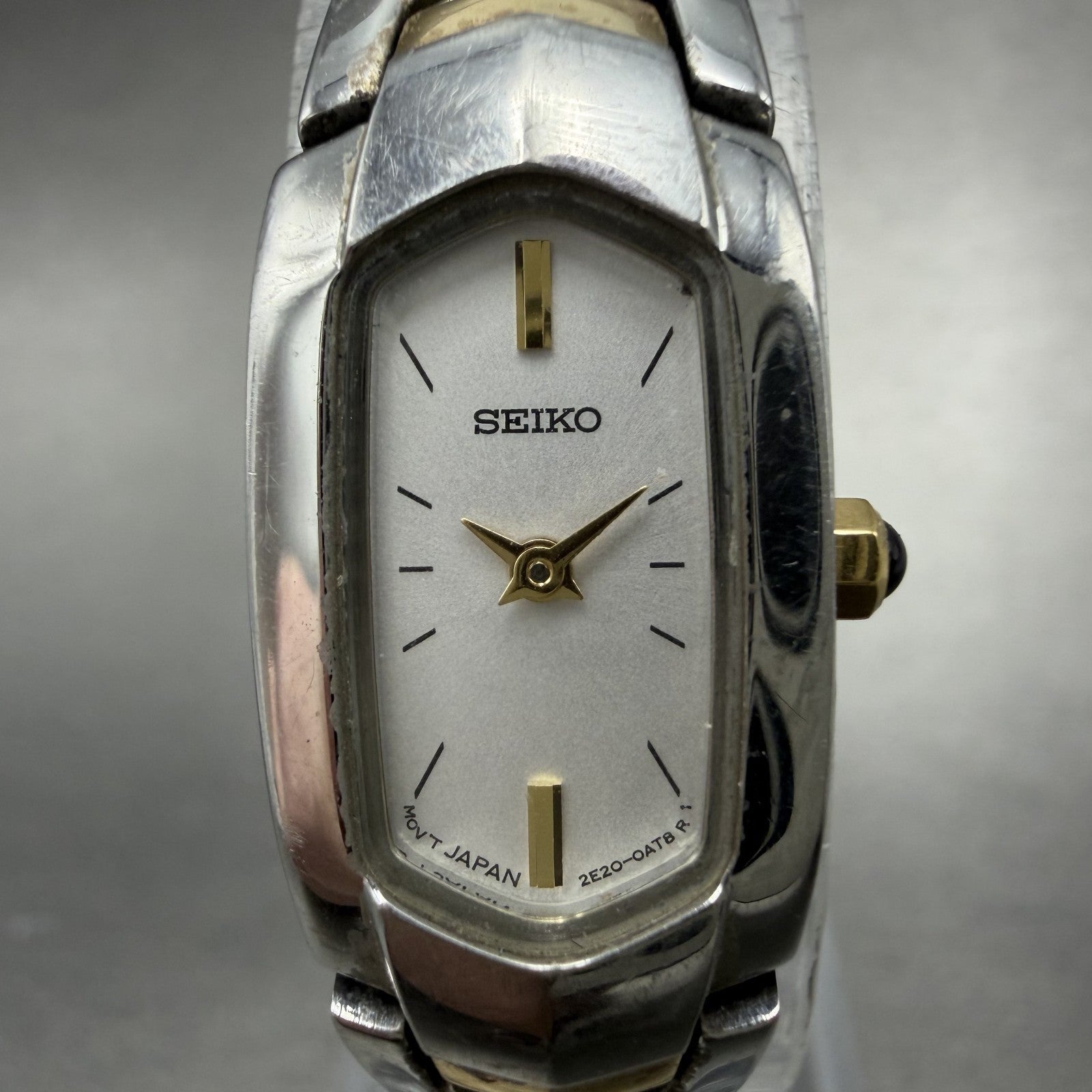 Seiko Watch Women 14mm Silver Dial Two Tone Rectangle 2e20-0at0 New Battery JUHO1