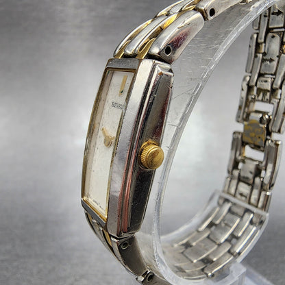 Seiko Tank Watch Women 15mm Cream Dial Two Tone Rectangle 4N00-7089 New Battery