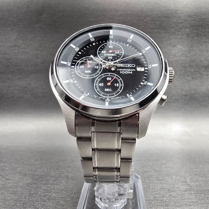 Seiko Chronograph Watch Men 43mm Black Dial Silver Tone Date 4T57-00G0 New Batt7