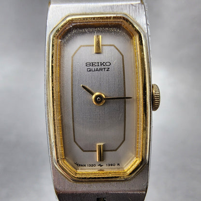 Seiko Tank Watch Women 14mm Silver Dial Two Tone 13206029 Rectangle New Battery1