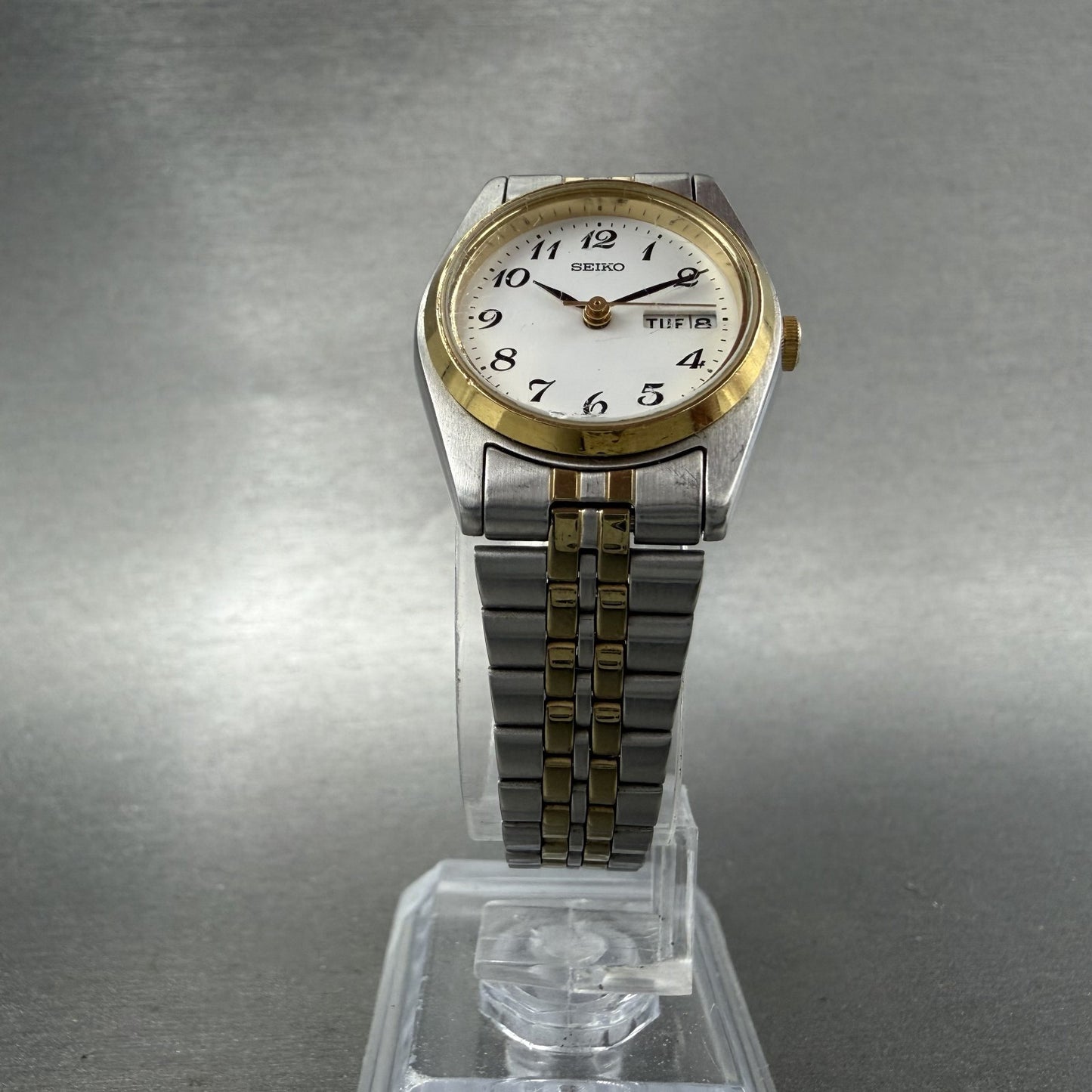 Seiko Watch Women 24mm White Dial Two Tone Daydate Round 7N83-0011 New Battery5