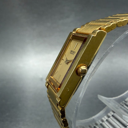 Seiko Tank Watch Women 13mm Champagne Dial Gold Tone 1e20-5519 New Battery VTG2