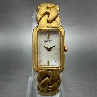 Seiko Tank Watch Women 15mm MOP Dial Gold Tone Rectangle 1F20-0AC0 New Battery0