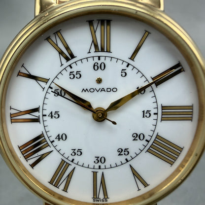Movado Watch Men 32mm White Dial Gold Tone Round 87 59 886 New Battery1