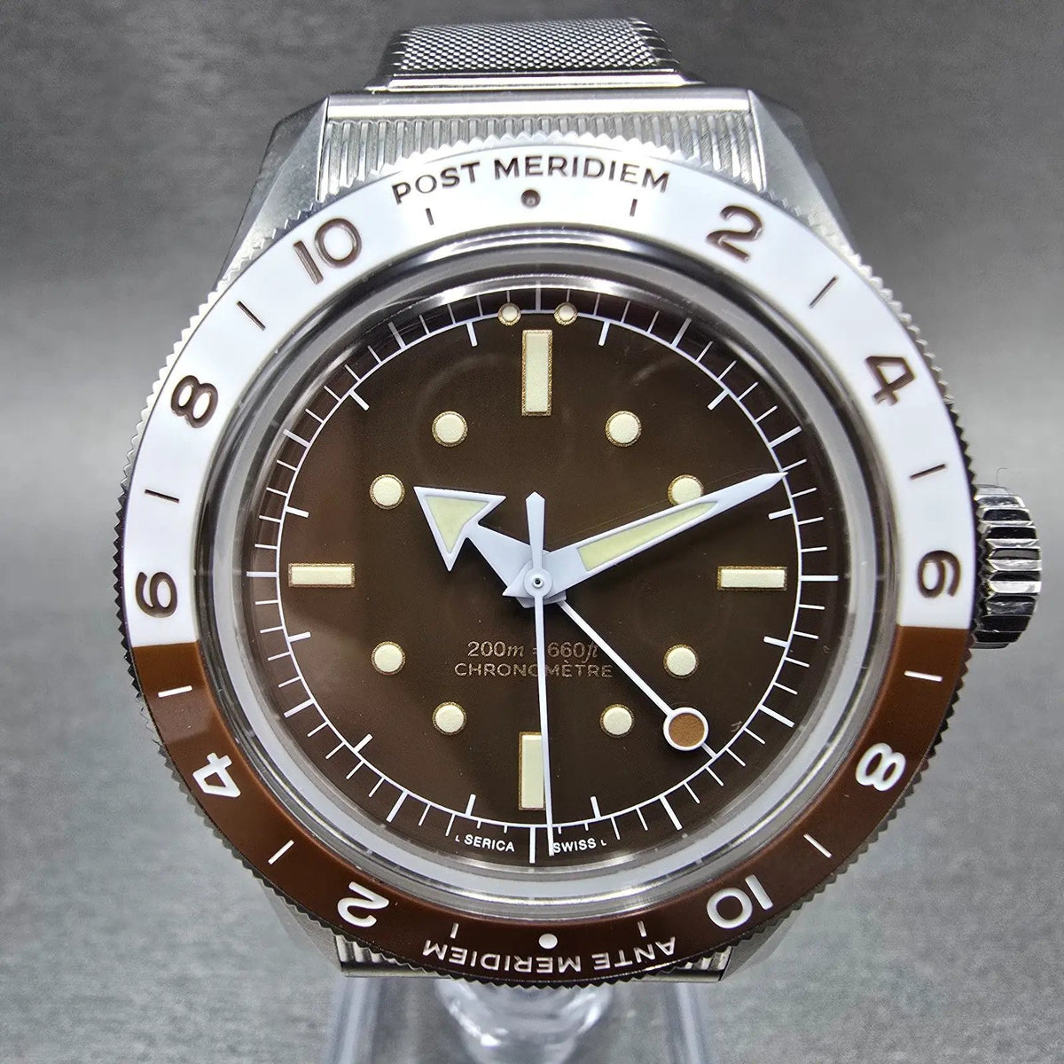 Serica Travel Chronometer Watch Men 39mm Brown Dial Steel Automatic GMT 8315-21