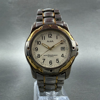 Seiko ALBA Watch Men 38mm Cream Dial Two Tone Date Round V532-7G60 New Battery5