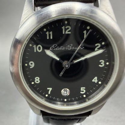 Eddie Bauer Watch Women 29mm Black Dial Silver Tone Date Round New battery1