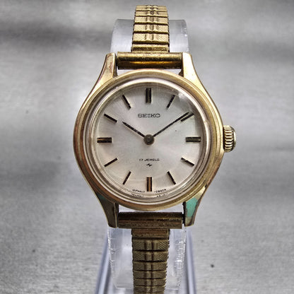 Seiko Watch Women 24mm White Dial Gold Tone Round 17-0730 Manal Wind Runs VTG0