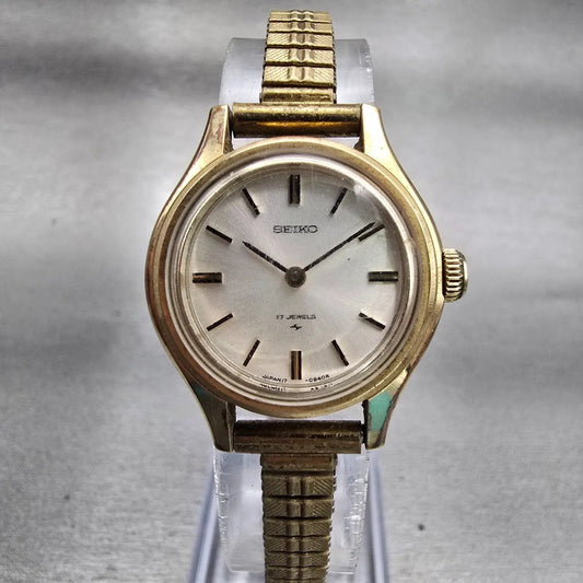 Seiko Watch Women 24mm White Dial Gold Tone Round 17-0730 Manal Wind Runs VTG0