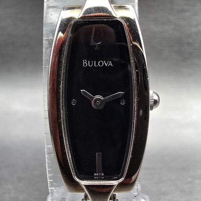 Bulova Watch Women 14mm Black Dial Silver Tone Rectangle 96T15 New Battery JP451