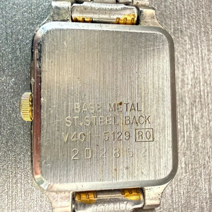 Seiko Watch Women 17mm White Dial Two Tone Rectangle V401-5129 New Battery VTG10