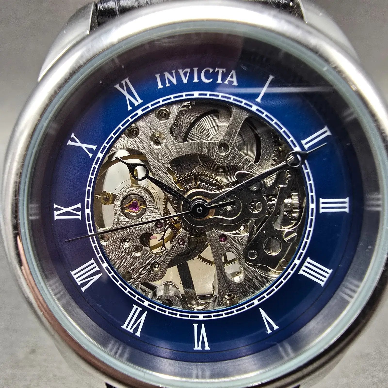 Invicta Specialty Skeleton Watch Men 42mm Blue Dial Silver Tone Manual Wind Runs1