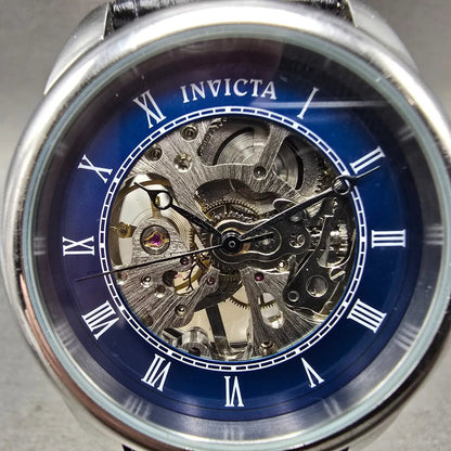 Invicta Specialty Skeleton Watch Men 42mm Blue Dial Silver Tone Manual Wind Runs1