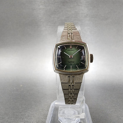 Seiko Special Watch Women 18mm Green Dial Silver Tone Rectangle Manaul Wind PART6