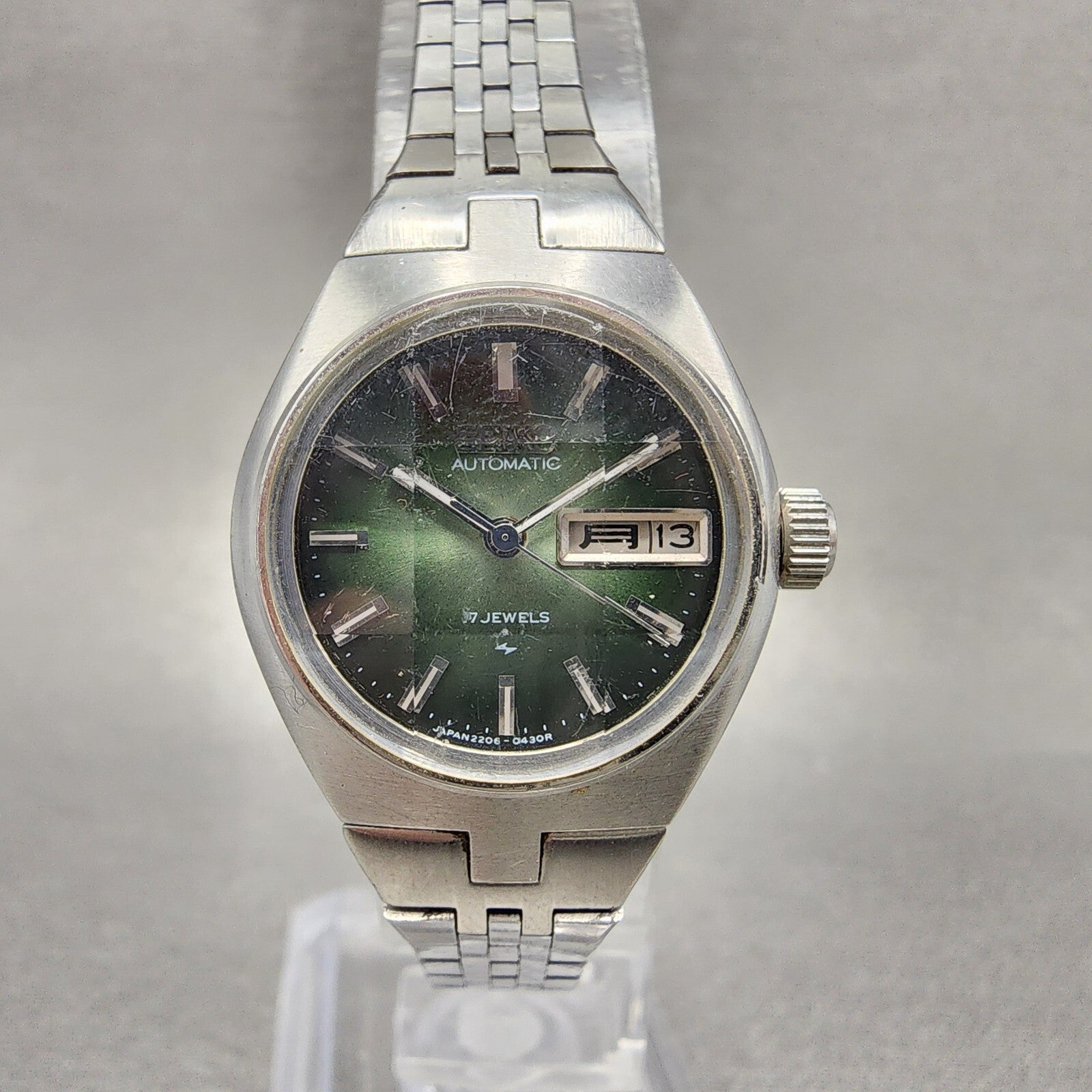 Seiko Automatic Watch Women 24mm Green Dial Silver Tone Daydate 22060240 PARTS0