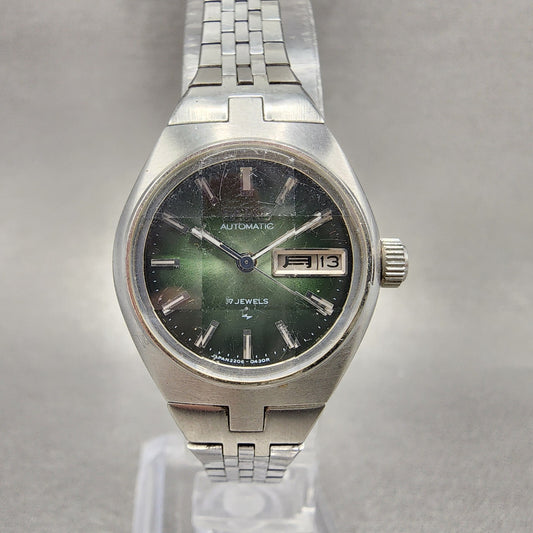 Seiko Automatic Watch Women 24mm Green Dial Silver Tone Daydate 22060240 PARTS0