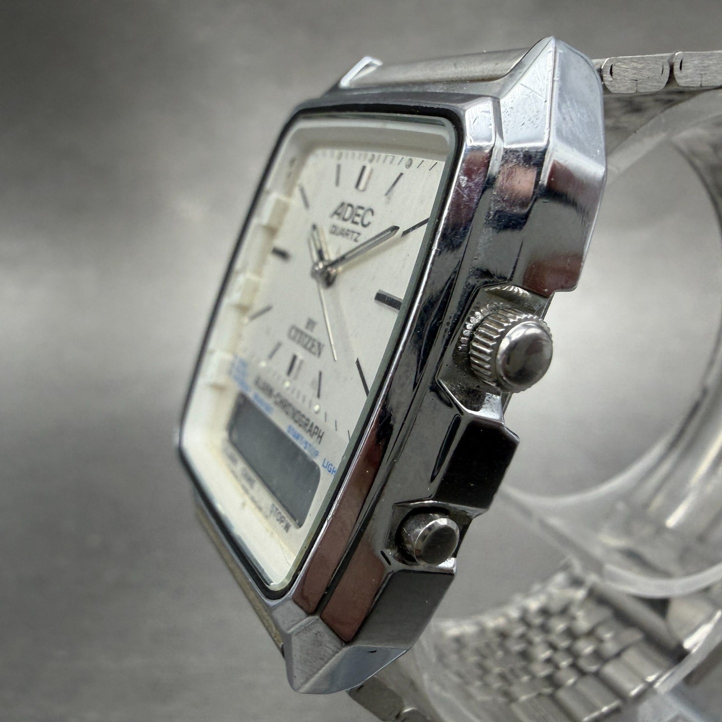 Citizen Adec Watch Men 31mm Silver Dial Steel Analog Digital Rectangle New batt2