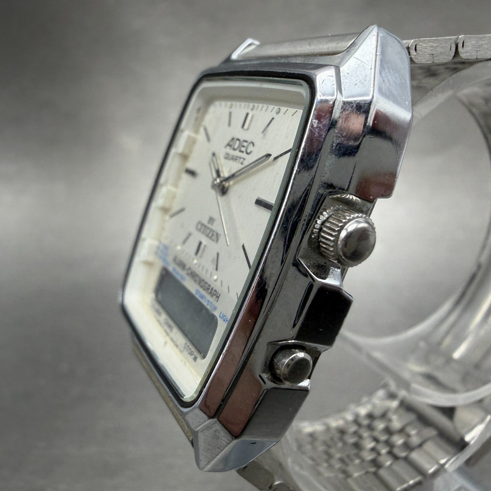 Citizen Adec Watch Men 31mm Silver Dial Steel Analog Digital Rectangle New batt2
