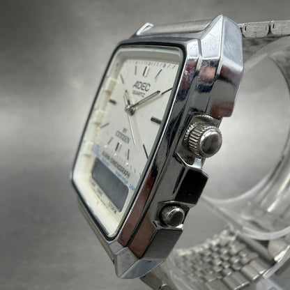 Citizen Adec Watch Men 31mm Silver Dial Steel Analog Digital Rectangle New batt2