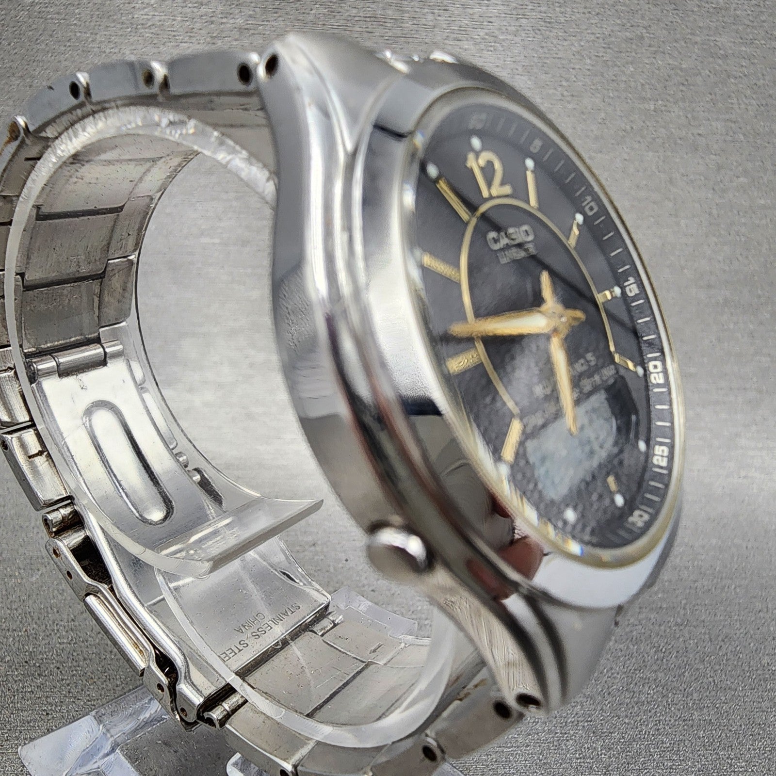 Casio Lineage LCWM200 Watch Men 38mm Black Dial Steel Analog Digital Solar Runs2
