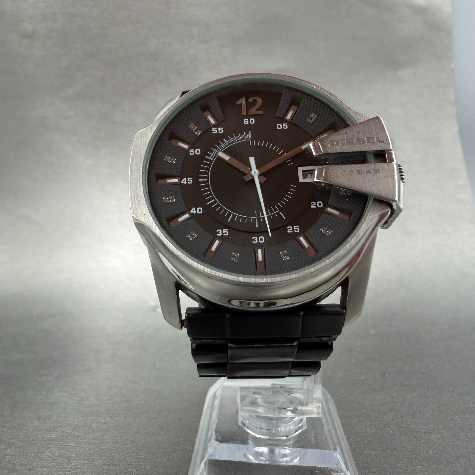 Diesel Watch Men 45mm Black Dial Steel Date Round DZ1206 New Battery5