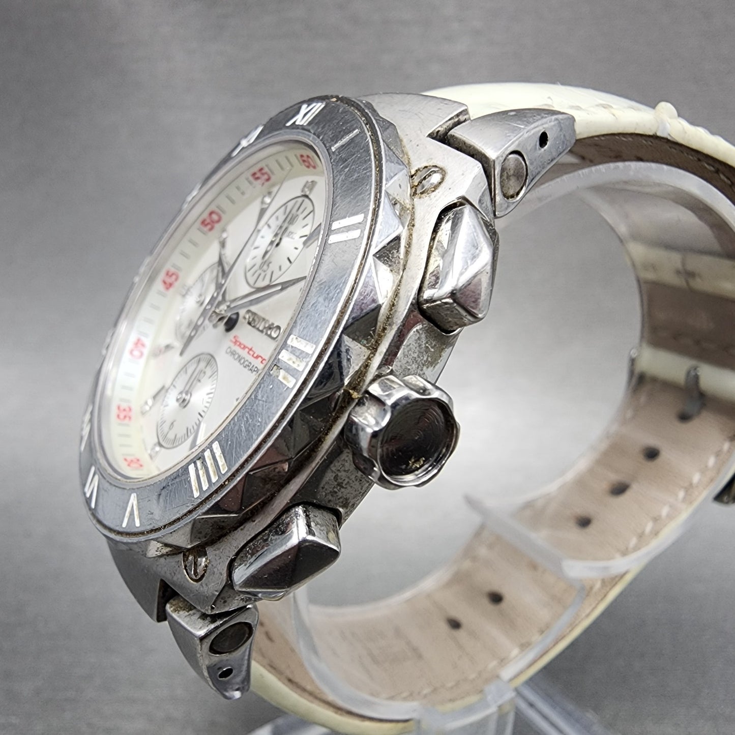 Seiko Sportura Chronograph Watch Unisex 38mm White Dial Steel 7t920ka0 New Batt2