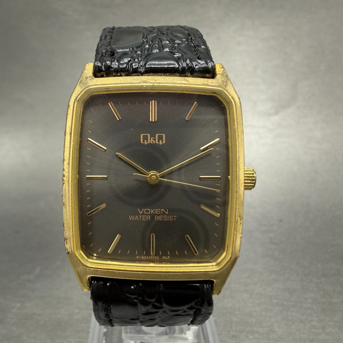 Citizen Q&Q tank Voken Watch Unisex 26mm Gray Dial Gold Tone Rectangle New Batt0